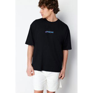 Trendyol Black Oversize/Wide Cut Back Space Printed 100% Cotton T-shirt