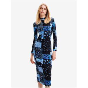 Women's Blue Patterned Knit Midi Dress Desigual Los Angeles - Women