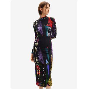 Black women's patterned knit midi dress Desigual Malaga Lacroix - Women