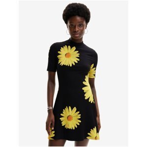 Women's Yellow and Black Floral Dress Desigual Margaritas - Women