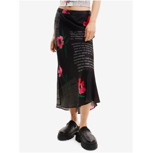 Women's Black Floral Satin Maxi Skirt Desigual Siracusa - Women