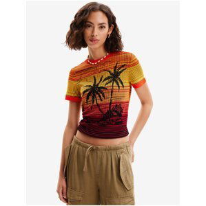 Women's Yellow and Orange Knit T-Shirt Desigual Dubai - Women