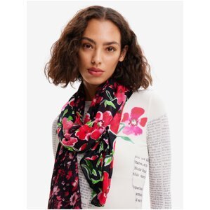 Black and red women's floral scarf Desigual Half Floral Rectangl - Women