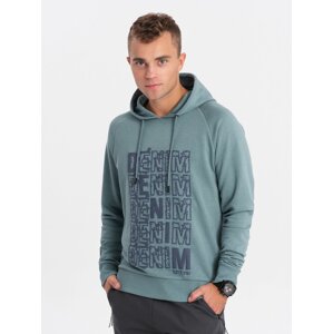 Ombre Men's non-stretch kangaroo sweatshirt with hood and print - turquoise