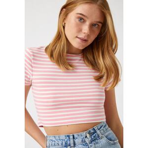 Koton Women's Pink Striped T-Shirt