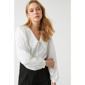 Koton Balloon Sleeve Shirt Big Collar Embroidered Detailed