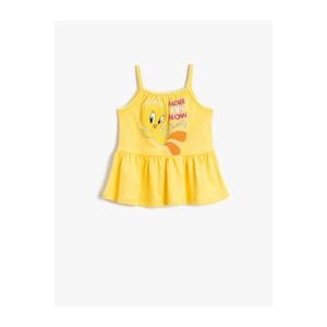Koton Tweety Printed Dress With Frill Licensed Halter Collar Cotton