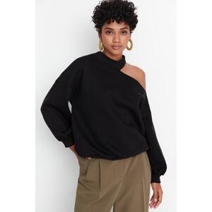 Trendyol Black Choker Collar Oversize Fleece Inside Knitted Sweatshirt