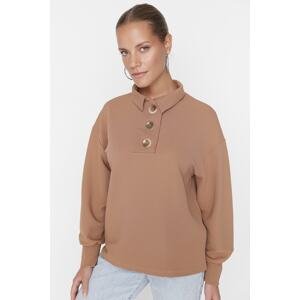 Trendyol Camel Button Detailed Loose Knitted Sweatshirt
