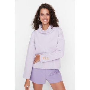 Trendyol Lilac High Neck Loose Sleeve Embroidered Thick Fleece Knitted Sweatshirt