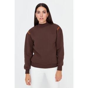 Trendyol Brown Stand-Up Collar Loose Thick Knitted Sweatshirt with Fleece Inside
