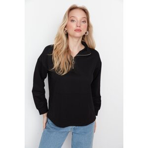 Trendyol Black Pocket Detailed Zipper Thin Knitted Sweatshirt