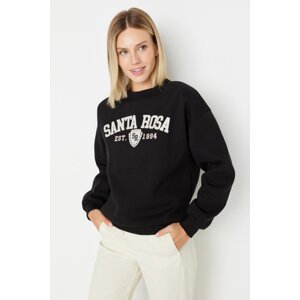 Trendyol Black Printed Basic Knitted Sweatshirt with Fleece Inside