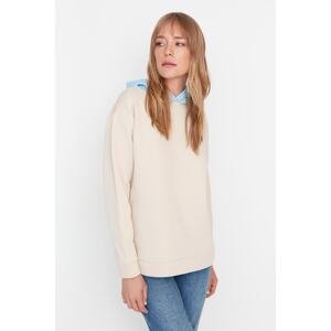 Trendyol Beige Color Block Boyfriend Thick Fleece Inner Sweatshirt