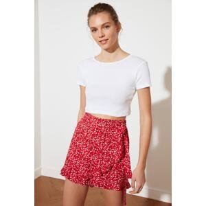Trendyol Red Frilled Double Breasted Weave Viscose Floral Short Skirt