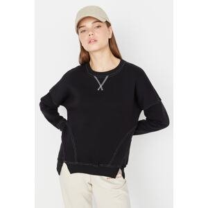 Trendyol Black Stitch Detail Fleece Sports Sweatshirt