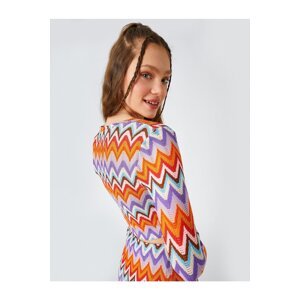 Koton Long Sleeve T-Shirt Crop Woven Geometric Pattern