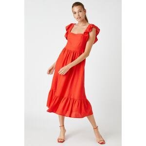 Koton Frilly Midi Length Dress Linen Blended