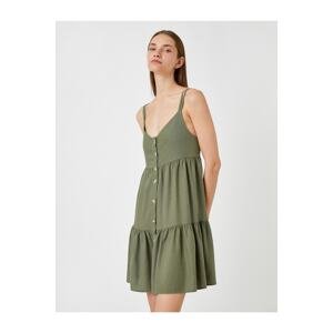 Koton Mini Dress Front Buttoned Straps Linen Blended