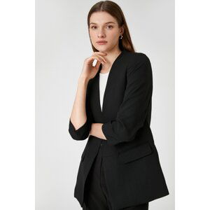 Koton Sleeve Detailed Blazer Jacket Collarless Open Front