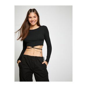 Koton Long Sleeve T-Shirt Crop Chain Detail Crew Neck