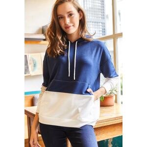 Olalook Women's Navy Blue 2-Color Oversize Sweatshirt