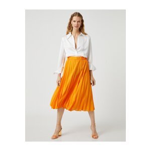 Koton Pleated Midi Length Skirt A-Cut Elastic Waist