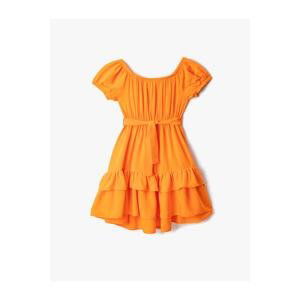 Koton Midi Dress With Belt Detailed Short Sleeves Ruffled Ruffles U Neck