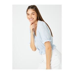 Koton Crop Shirt Balloon Sleeve Frilly Front Buttoned