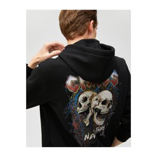 Koton Skull Printed Long Sleeve Hooded Sweatshirt