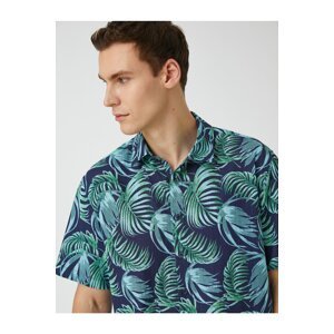 Koton Summer Shirt Short Sleeve Leaf Printed Classic Collar