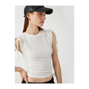 Koton Crop T-Shirt Sleeveless Shoulder Gather Detailed