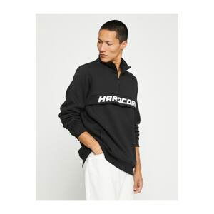 Koton Basic Sweatshirt High Neck Zippered Slogan Printed Pocket Detailed