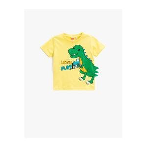 Koton Dinosaur Print T-Shirt Long Sleeved Crew Neck Applique Detailed.
