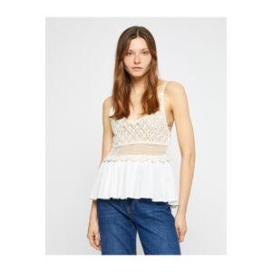 Koton Strapless Crochet Undershirt Flounce V-Neck