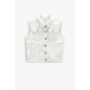 Koton Sleeveless Denim Jacket Covered Pocket Cotton