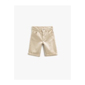 Koton Chino Bermuda Shorts with Pockets Cotton Cotton with Turn-Up Legs, Adjustable Elastic Waist.
