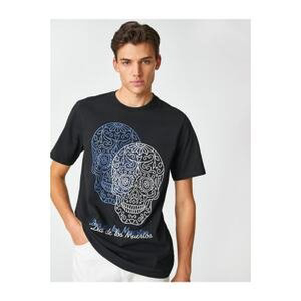 Koton Skull Print T-Shirt, Crew Neck Short Sleeved