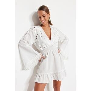 Trendyol White Mini Woven Lace 100% Cotton Beach Dress