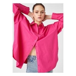 Koton Women's Shirt Collar Solid Pink Shirt 3sak60011pw
