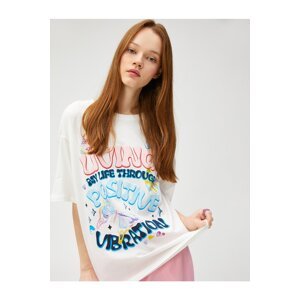 Koton Oversized Printed T-Shirt, Crew Neck Short Sleeved Cotton