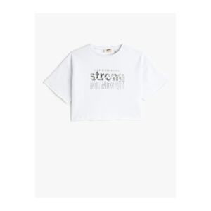 Koton Oversized Crop T-Shirt Printed Short Sleeves Crew Neck Cotton