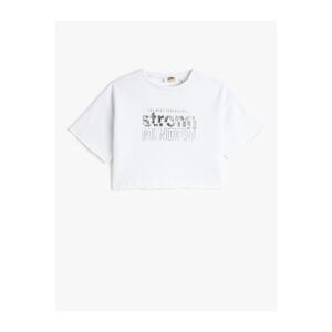 Koton Oversized Crop T-Shirt Printed Short Sleeves Crew Neck Cotton