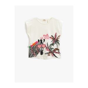 Koton Sleeveless Loose Fit T-Shirt Crew Neck Zebra Printed Applique Detailed