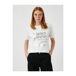 Koton Shiny Text Printed T-Shirt Short Sleeve Cotton