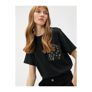 Koton Oversize T-Shirt with Faux Leather Pockets