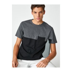 Koton Crew tričko s výstrihom vrecka, farebný blok bavlna s krátkym rukávom.