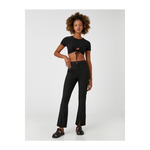 Koton Fabric Trousers Lightweight Flare Slit Detailed
