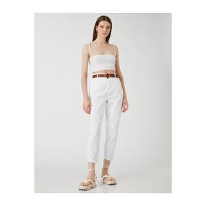 Koton Carrot Trousers Belt Detailed High Waist Pocket