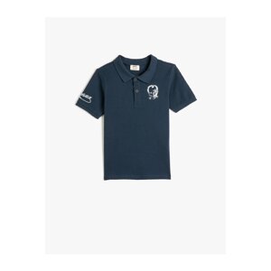 Koton Atatürk Printed Polo Neck T-Shirt with Short Sleeves and Buttons.